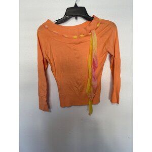 Daytrip Sweater Bright Orange Boatneck With Yellow Pink ribbon Womans M